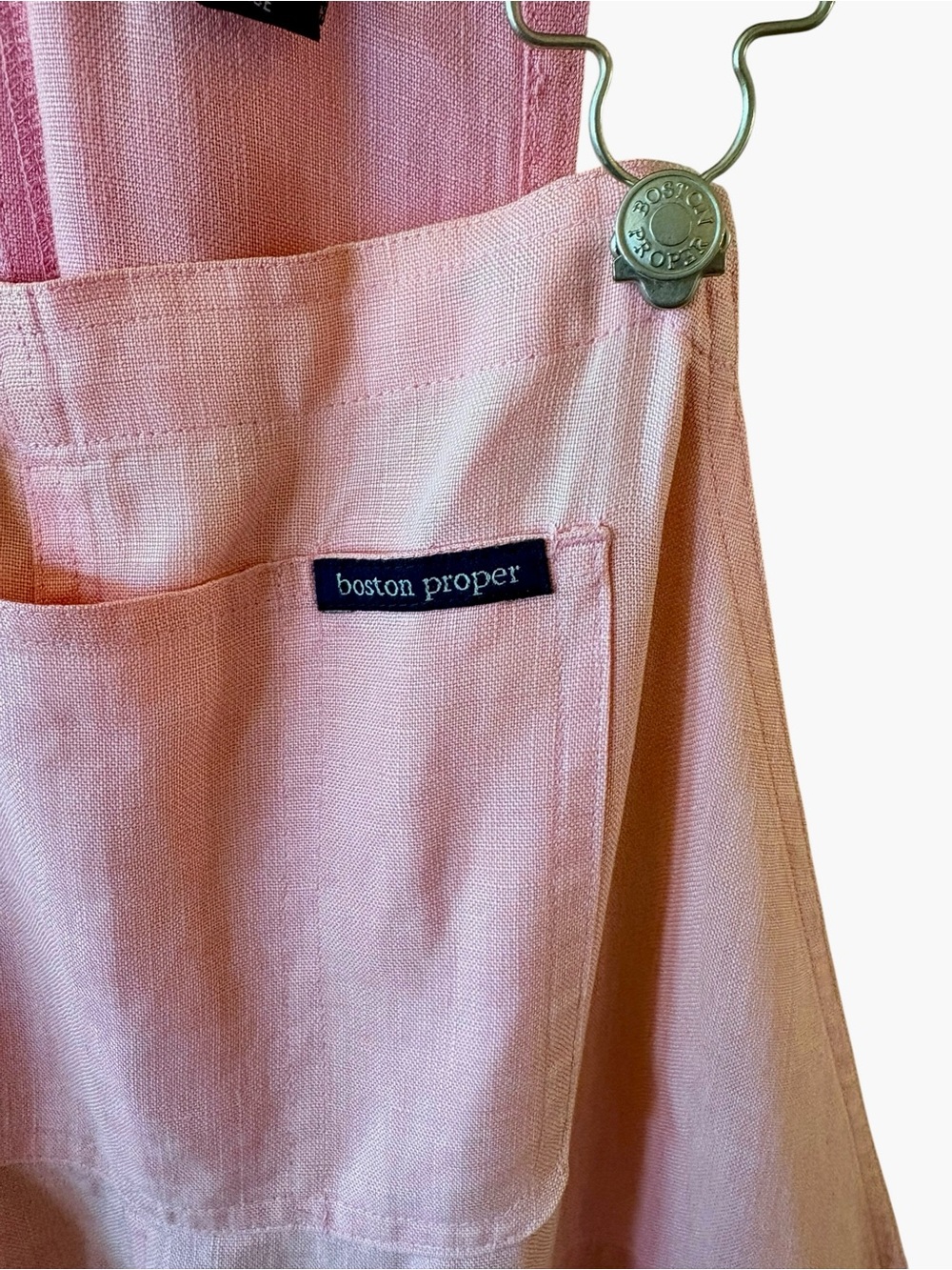 Boston Proper Blush Pink A-Line Linen overalls with Front Pocket size